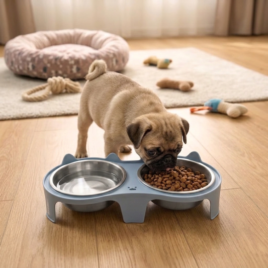 Comedero Doble Acero Inoxidable Antideslizante para Mascotas