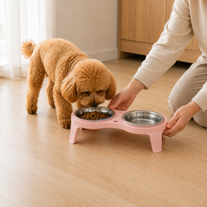Comedero Doble Acero Inoxidable Antideslizante para Mascotas